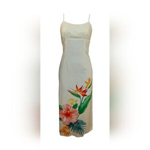 Jade Fashions Hawaiian Tropical Beige Spaghetti Dress